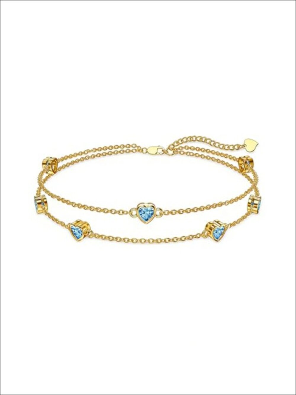 18K Gold Plated Birthstone Anklet Bracelet Link Heart Charm Multi-Stone